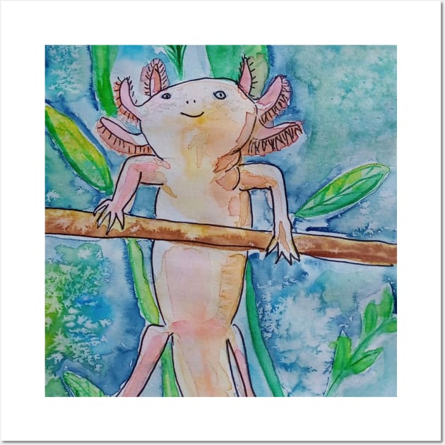 Axolotl holding on to branch Wall Art by San Mould Art